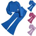 thumbnail image 1 of Kureaily Girls 2 Piece Outfits Long Sleeve Crop Tops Sweatshirt Ribbed Shirts And Flared Pants Jogger Outfits Crew Neck Top and Pants Set,Big Kids ,Size 11-12 Years/(Purple), 1 of 5