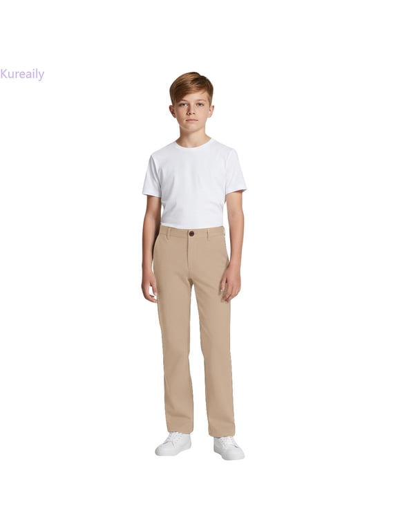 Girls And Boys Zipper Style Pants Kids Dress Pants High Stretchy With Pockets Size 5 16 Years/ 9-10 Years/ Big Kid (Yellow)
