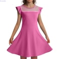 thumbnail image 1 of Kureaily Girls Dress Summer Ruffle Sleeve Mesh A Line Casual Party Dresses With Pockets For Kids 4 11 Years 4-5 Years, 1 of 5