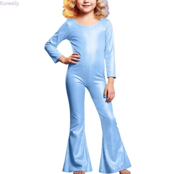 Kureaily Girls Glitter Jumpsuit For Performance Long Sleeve Leotard With Stretchy Fit For Kids Bodysuit Outfit For Stage Play And Dance 8-9 Years