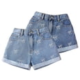 thumbnail image 1 of Kureaily Girls High Waist Allover Bow Embroidery Denim Shorts, Classic Casual Kids Jean Shorts for Summer ,Size 9-10 Years ,Blue, 1 of 6