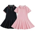 thumbnail image 1 of Kureaily Girls Polo Dress Short Sleeve Collared Stripe Button Placket Pleated Skirt Toddler Uniform Dress (Pink), 1 of 3