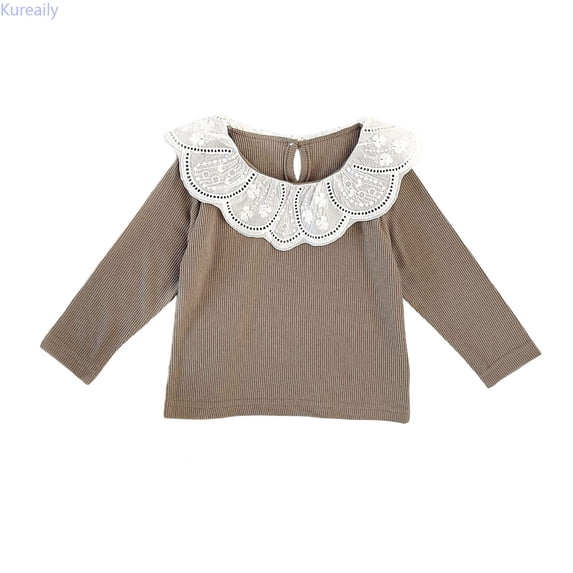 Kureaily Girls Ribbed Lace Trim Layering Tee Stretch Long Sleeve Shirt Comfortable Soft Basic Top For Toddler And Fashion Outfit Everyday Wear 3-4 Years