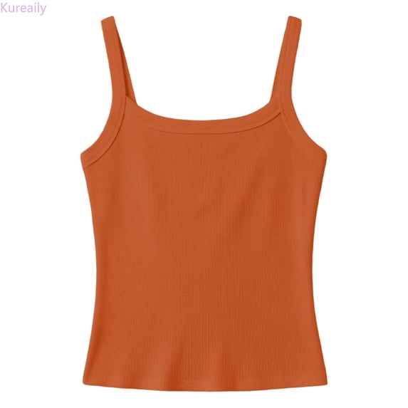 Kureaily Girls Ribbed Stretch Sleeveless Tank Top Casual Basic Slim Fit Tee Shirt For Kids Toddler Youth/ 13-14 Years/ Big Kid (Orange)