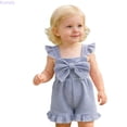 thumbnail image 1 of Kureaily Girls Romper With Bow And Flutter Sleeves Striped Jumpsuit For Toddler And Baby/ 12-18 Months/ Toddler (Blue), 1 of 5