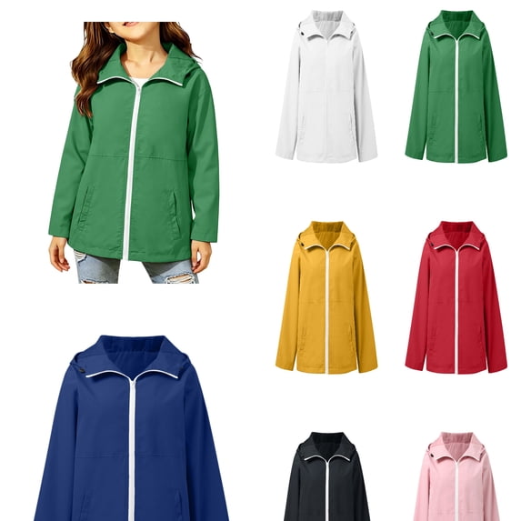 Kureaily Girls Solid Rain Jacket For Kids Outdoor Outerwear All Weather Coat Easy On/Off De ,kids waterproof zip up jacketSize 11-12 Years ,Yellow