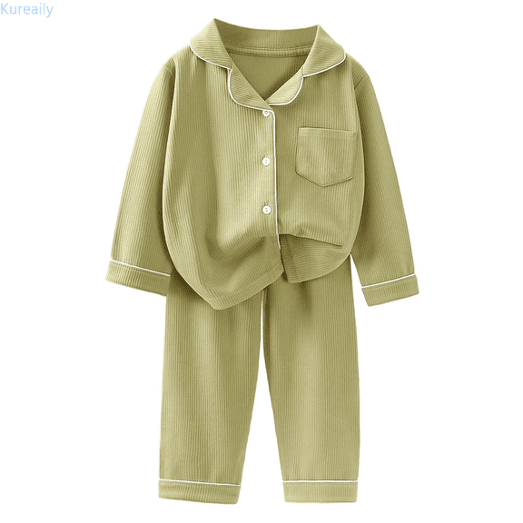 Kureaily Girls Thermal Pajama Soft Double Velvet Long Sleeve Two Piece Outfit Cozy Winter Homewear For Toddlers And Kids With Lapel Collar 6-7 Years