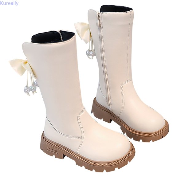 Kureaily Girls Winter Boots Warm Long Calf Height Leather Booties For Kids Stylish Boots Non Comfortable 4.5-5 Years
