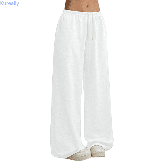 Kureaily Graphic Baggy Pants Drawstring High Waisted Baggy Sweatpants With Pocket Streetwear Beach Lounge Pants