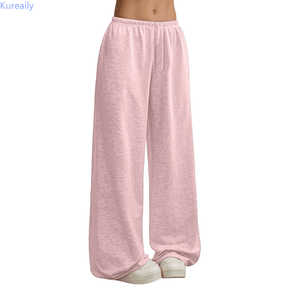 Kureaily Graphic Baggy Pants Drawstring High Waisted Baggy Sweatpants With Pocket Streetwear Women Casual Pants