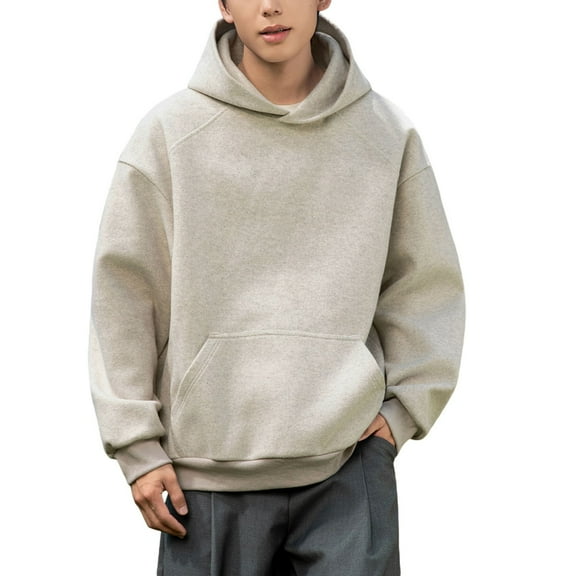Kureaily Heavyweight Solid Color Hoodie For Men Cozy Fleece Lined Pullover Sweatshirt Casual Streetwear Basic Hooded Jacket Casual Hooded Sweatshirts