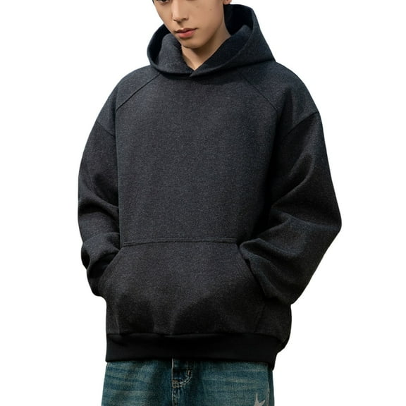Kureaily Heavyweight Solid Color Hoodie For Men Cozy Lined Pullover Sweatshirt Casual Streetwear Basic Hooded Jacket Hoodie Pullover Sweatshirts