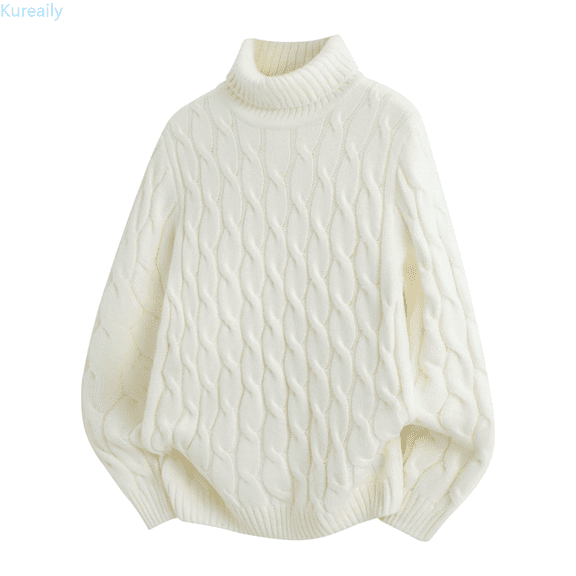 Kureaily High Neck Knit Sweater Coat Soft Winter Warm Pullover Turtleneck Top Casual Long Sleeve Outerwear For Fall Season Comfortable Durable Stitching Classic Design Men's Long Sleeve Sweater