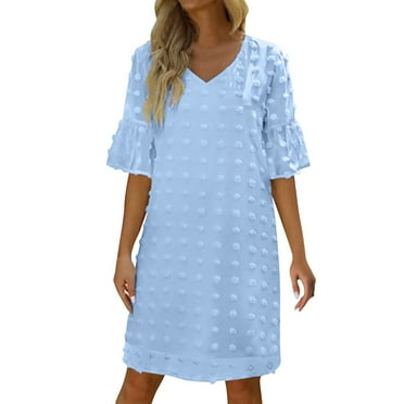 Kureaily Hot Women's Summer Short Sleeve V Neck Mini Dress Chiffon Polka Dot Flowy Short Dress
