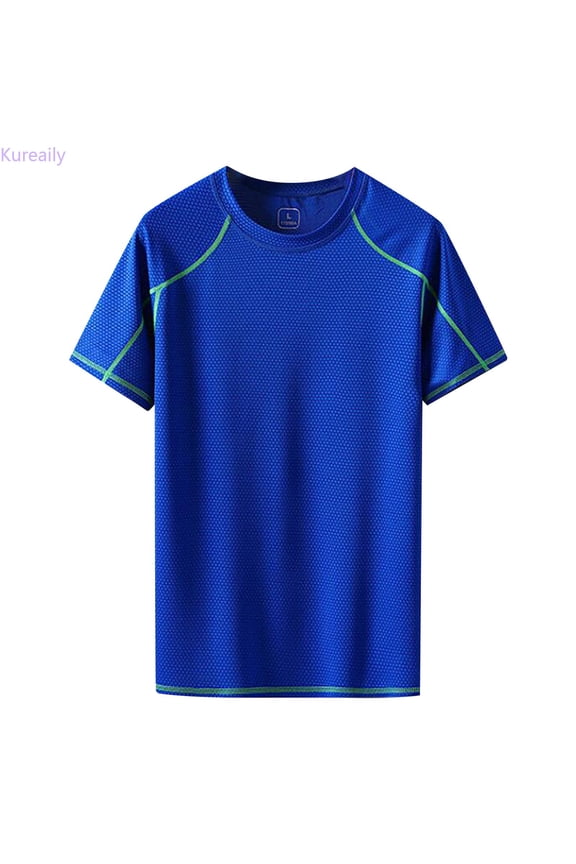 Ice Silk Loose Quick Drying Top Silky Smooth Round Neck Trend Solid Color T Shirt Men Short Sleeve Cotton Tee Shirt Top,3X-Large/(Blue)