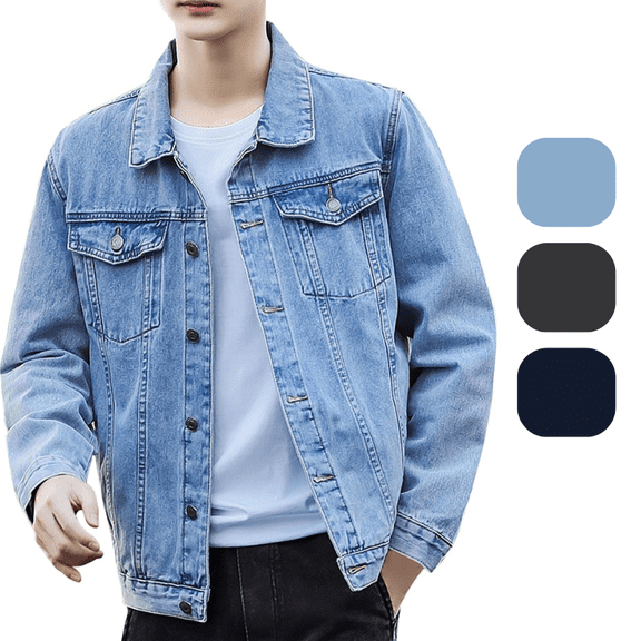 Kureaily Jean Jacket For Men - Classic Style Regular Fit Casual Outerwear Button Down Cowboy Cut - Men's Denim Jacket