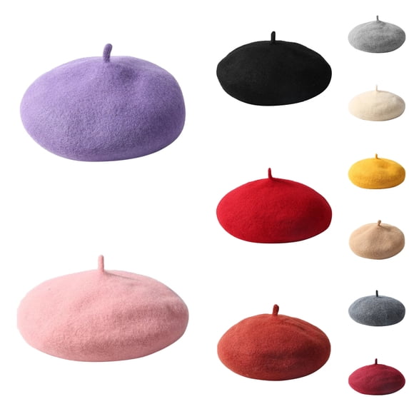 Kureaily Kids Autumn And Winter Vintage Solid Color Warm Beret Pumpkin Hat Plush Woolen Beret ,Back To School Kids Wool Beret Hat Size 9-12 Years ,