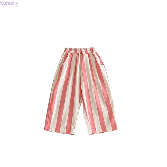 Kureaily Kids Baby Girl Minimalist Striped Pants Daily Elastic Waist Pants/ 4-5 Years/ Little Kid (Pink)