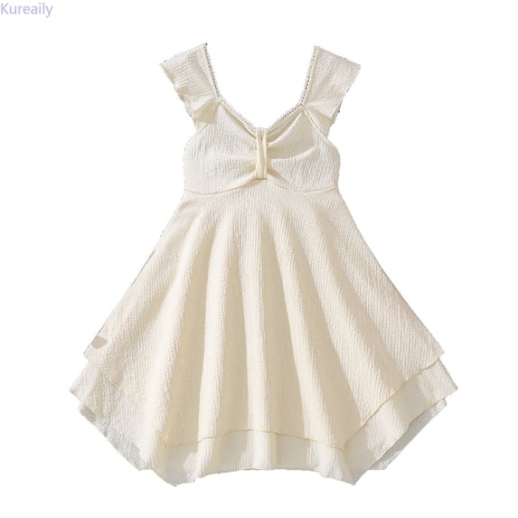 Kureaily Kids Girls Summer Dress With Lace Trim Asymmetrical Hem Sleeveless Tiered Ruffle Boho Party Casual Dresses Outfit 8-9 Years