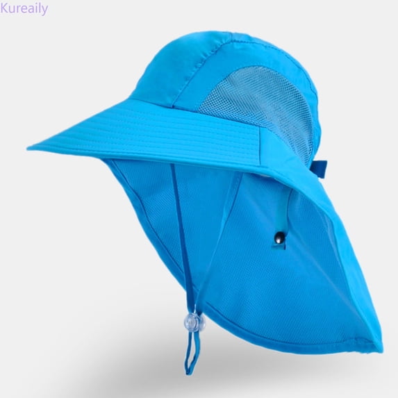 Kureaily Kids Outdoor Sun Hats For Children Wide Brim Sunshade Cap Ideal For Ages 4 To 10 Perfect For Summer Activities Hand Wash Recommended ,Kids Bucket Hat For Boys Size 4-10 Years ,Blue