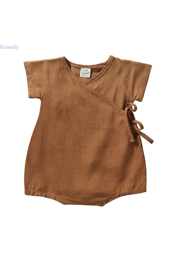 Kimono Robe Linen Yarn Robe Baby Solid Romper Japanese Pajamas 3-6 Months