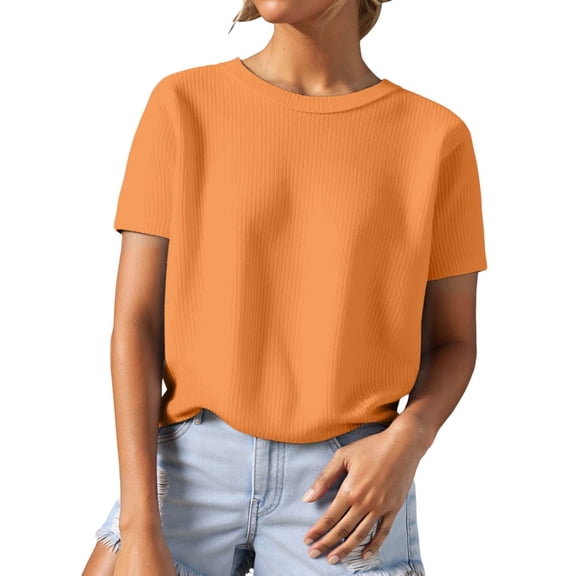 Kureaily Knit Short Sleeve Crewneck T Shirt Top Casual Yarn Textured Tee Shirt For Everyday Comfortable Wear Casual Blouses