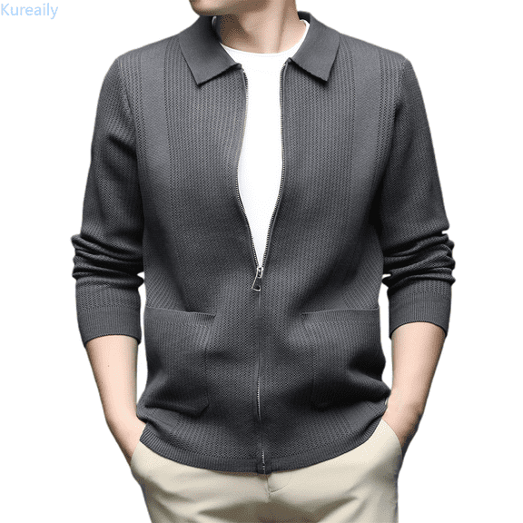 Kureaily Knitted Cardigan Sweater Coat Long Sleeve Full Zip Front Jacket With Shawl Collar For Outdoor Fall Winter Casual Wear Sweater for Men