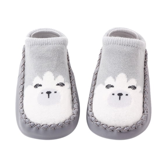 Kureaily Korean Version Infant Low Top Toddler Shoes And Socks Children's Baby Floor Boat Socks Slipper Hole Bow Leather Socks Slipper/ Size 4,0-6 Months(Gray)