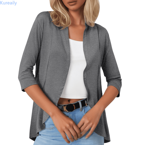 Kureaily Ladies Casual Solid Color Three Quarter Sleeve Sleeve Cardigan Short Small Coat Womens Lightweight Cardigan