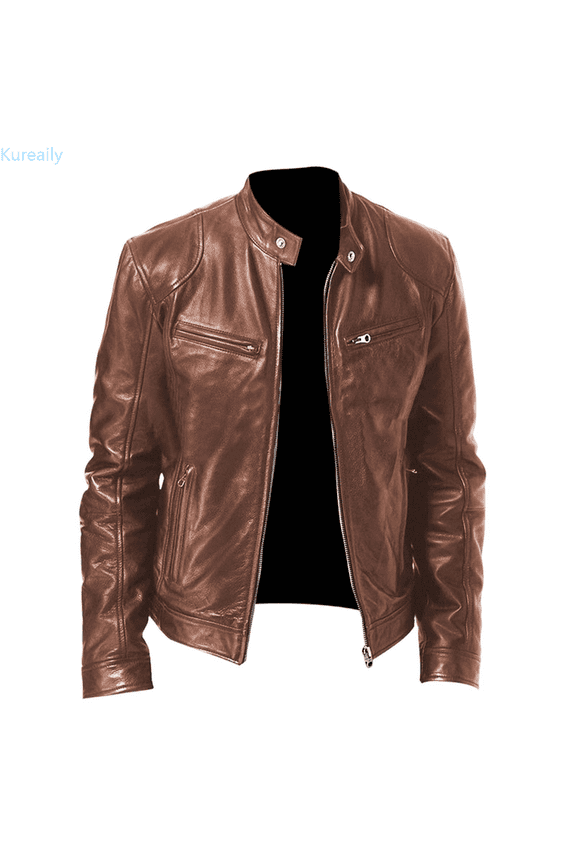 Leather Motorcycle Jacket Stand Collar Punk Style Outerwear Coat For Casual Wear And Riding Windproof Jackets for Men