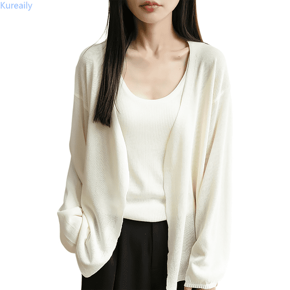 Kureaily Long Sleeve Knit Cardigan Lightweight Loose Fit Outerwear For Versatile Style Lightweight Clothing