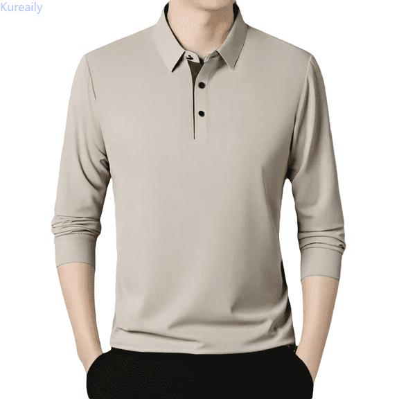 Kureaily Long Sleeve Shirt Classic Solid Color Collared Top For Casual Business Wear Comfortable Stylish Menswear Closure Shirt