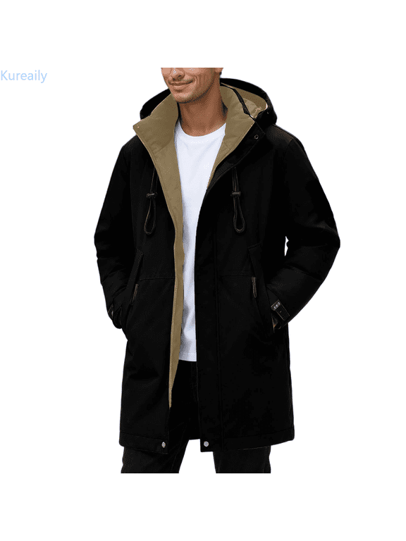 Long Winter Thickened Fleece Lined Outdoor Sports Jacket With Hood Warm Work Coat For Couples Men's Casual Overcoat