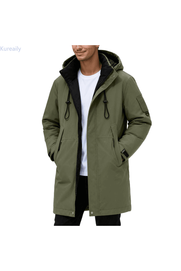 Long Winter Thickened Fleece Lined Outdoor Sports Jacket With Hood Warm Work Coat For Couples Men's Casual Overcoat