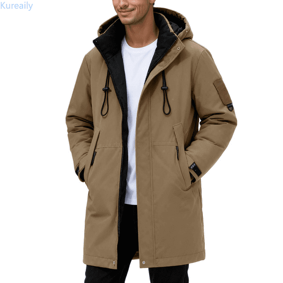 Kureaily Long Winter Thickened Fleece Lined Outdoor Sports Jacket With Hood Warm Work Coat For Couples Men's Warm Winter Coats