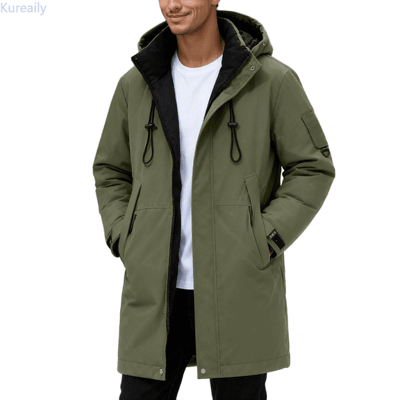 Kureaily Long Winter Thickened Fleece Lined Outdoor Sports Jacket With Hood Warm Work Coat For Couples Men's Winter Jacket