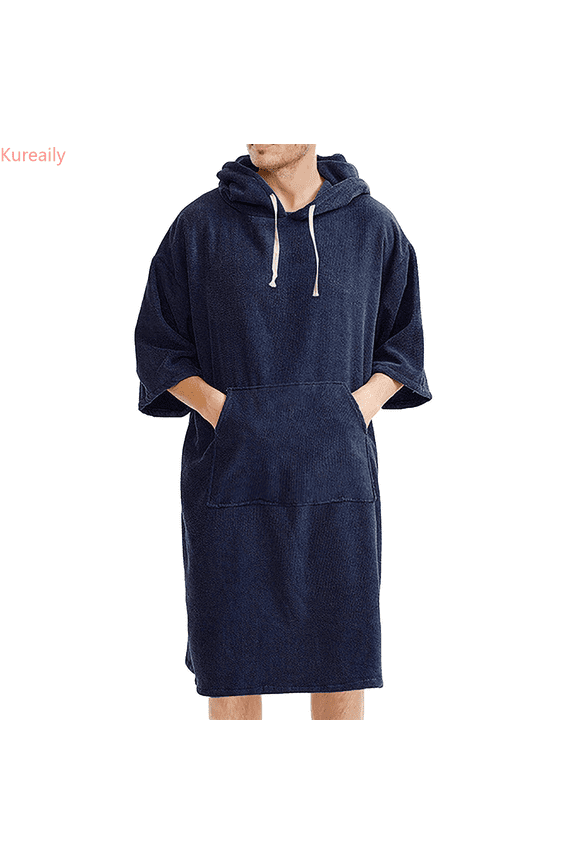 Men's Sweater Style Non Cardigan Wool Bathrobe Spa Robe Short Sleeve Sleepwear