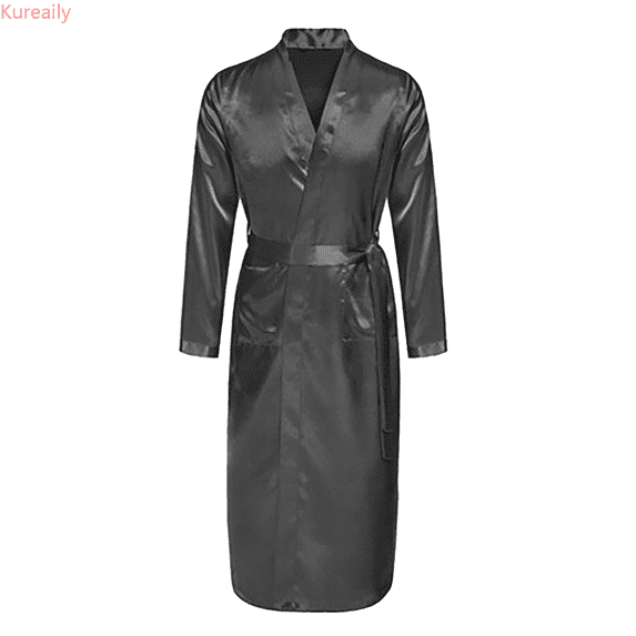 Kureaily MEN'S SOLID COLOR THIN LOOSE LARGE SLEEVED SPRING AND AUTUMN SMOOTH CARDIGAN GOWN BATHROBE Mens Sets Loungewea