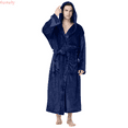 thumbnail image 1 of Kureaily Male Casual Plush Solid Hooded Pocket Leisure Wear Drawstring Long Sleeve Bathrobe Pajamas Short Sleeve Sleepwear, 1 of 2