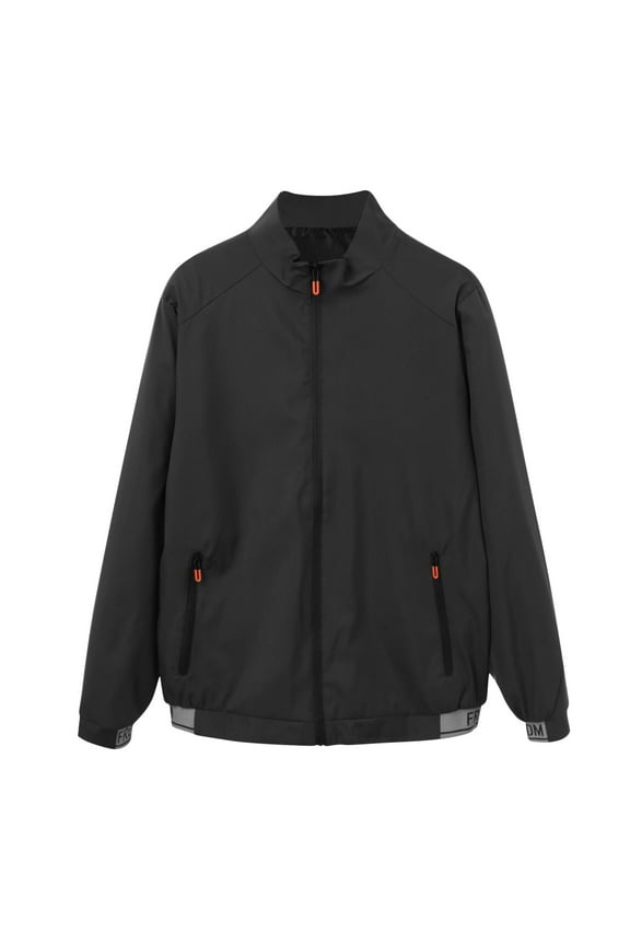 Male Casual Solid Side Seam Pocket Jacket Stand Collar Long Sleeve Zipper Button Fly Pocket Coat