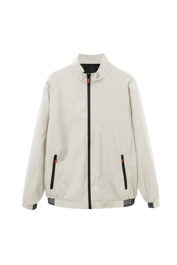 Male Casual Solid Side Seam Pocket Jacket Stand Collar Long Sleeve Zipper Button Fly Pocket Coat