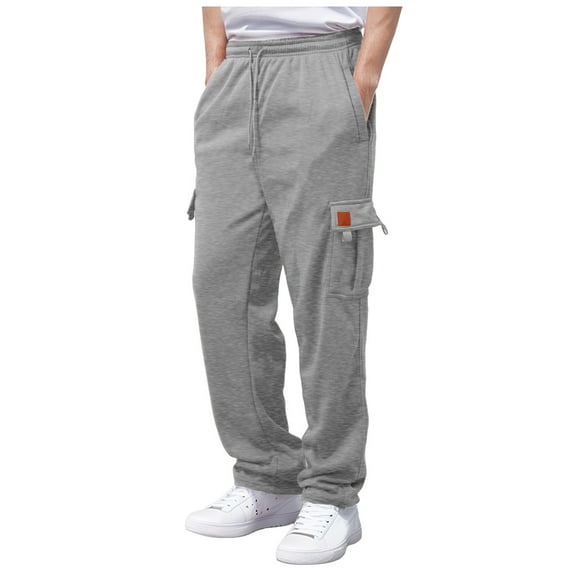 Kureaily Male Fitness Running Trousers Drawstring Loose Waist Solid Color Pocket Loose Sweatpants