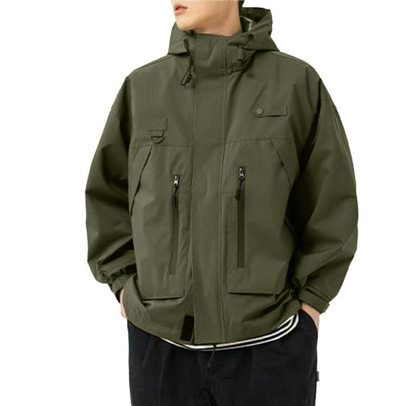 Kureaily Male Loose Fitting Trendy Work Jacket Lightweight Windproof Hooded Sprinter Jacket