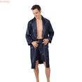 thumbnail image 1 of Kureaily Male Robe Satin Bathrobe With Shorts Set Wide Striped Jacquard Pajamas Silky Kimono Robe T-Shirt Pajama Set, 1 of 7