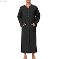 thumbnail image 1 of Kureaily Male Button Long Sleeve Robe Pajamas Collarless Loungewear Sleepwear, 1 of 5