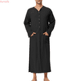 thumbnail image 1 of Kureaily Male Solid Color Button Long Sleeve Robe Pajamas Collarless Loungewear Sleepwear Lightweight, 1 of 5