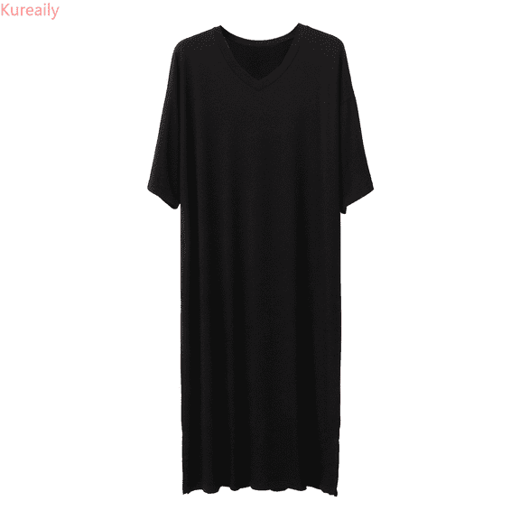 Kureaily Male Solid Color Short Sleeve Round Neck Nightdress Robe Homewear Mens Sets Loungewea