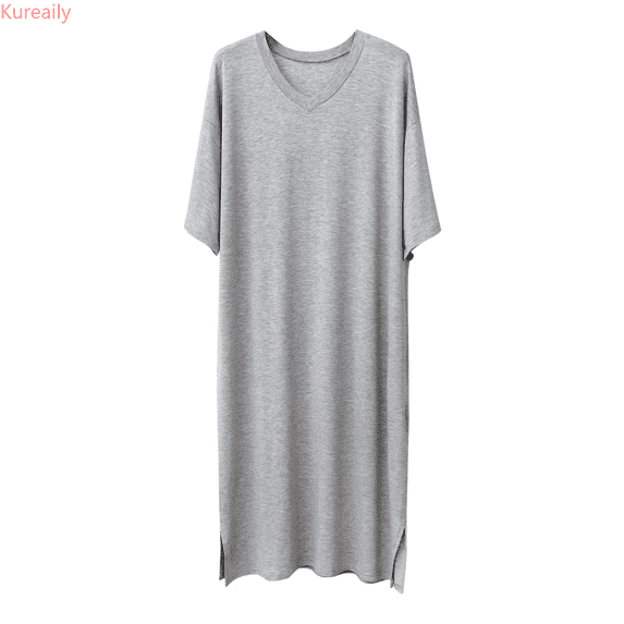 Kureaily Male Solid Color Short Sleeve Round Neck Nightdress Robe Homewear Summer Sleepwear