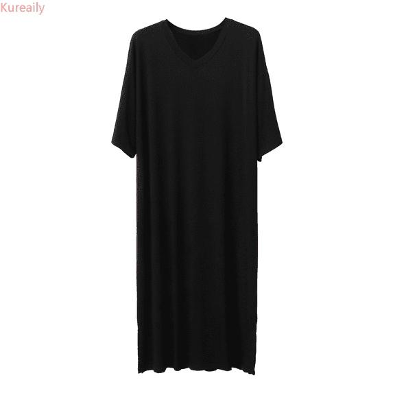 Kureaily Male Solid Color Short Sleeve Round Neck Nightdress Robe Homewear Two-Pieces Loungewear
