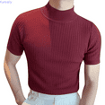 thumbnail image 1 of Kureaily Male Spring And Summer Knitted High Neck Short Sleeve Solid Color Pleated Round Neck Casual T Shirt Top Casual T-Shirts, 1 of 1